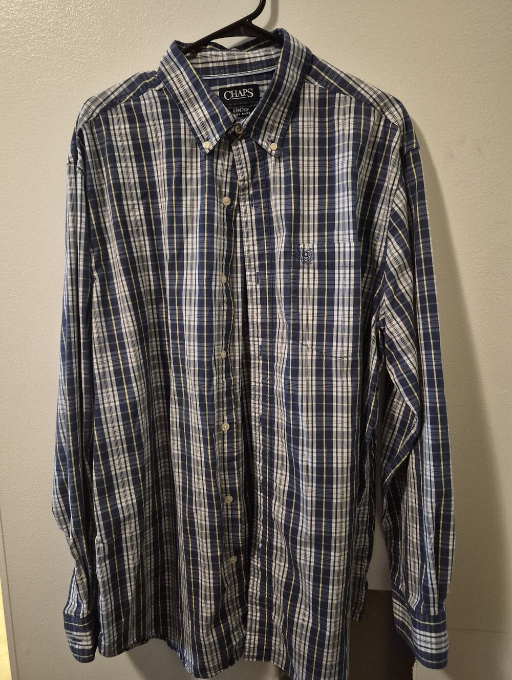 Chaps Men's Navy and White Plaid Button-Down Shirt